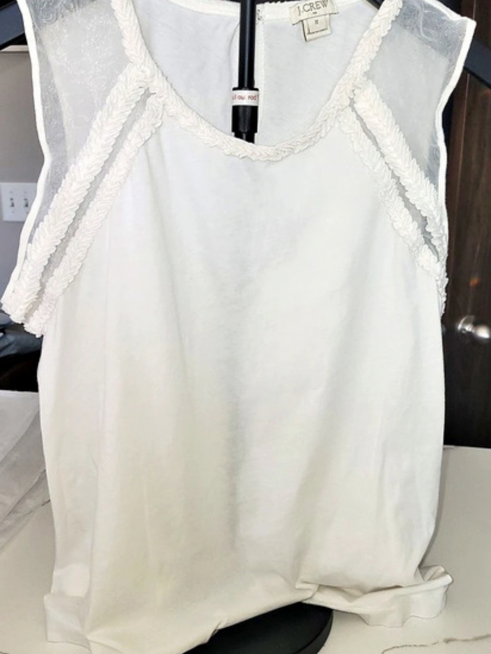 J.Crew Sleeveless Lace Trim Top in White Size Medium Like New